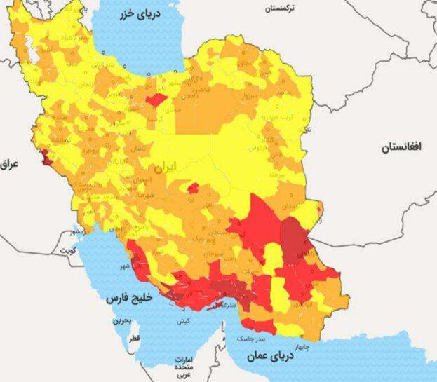 گسترش شهرهای قرمز کرونا از جنوب به سمت مرکز کشور
